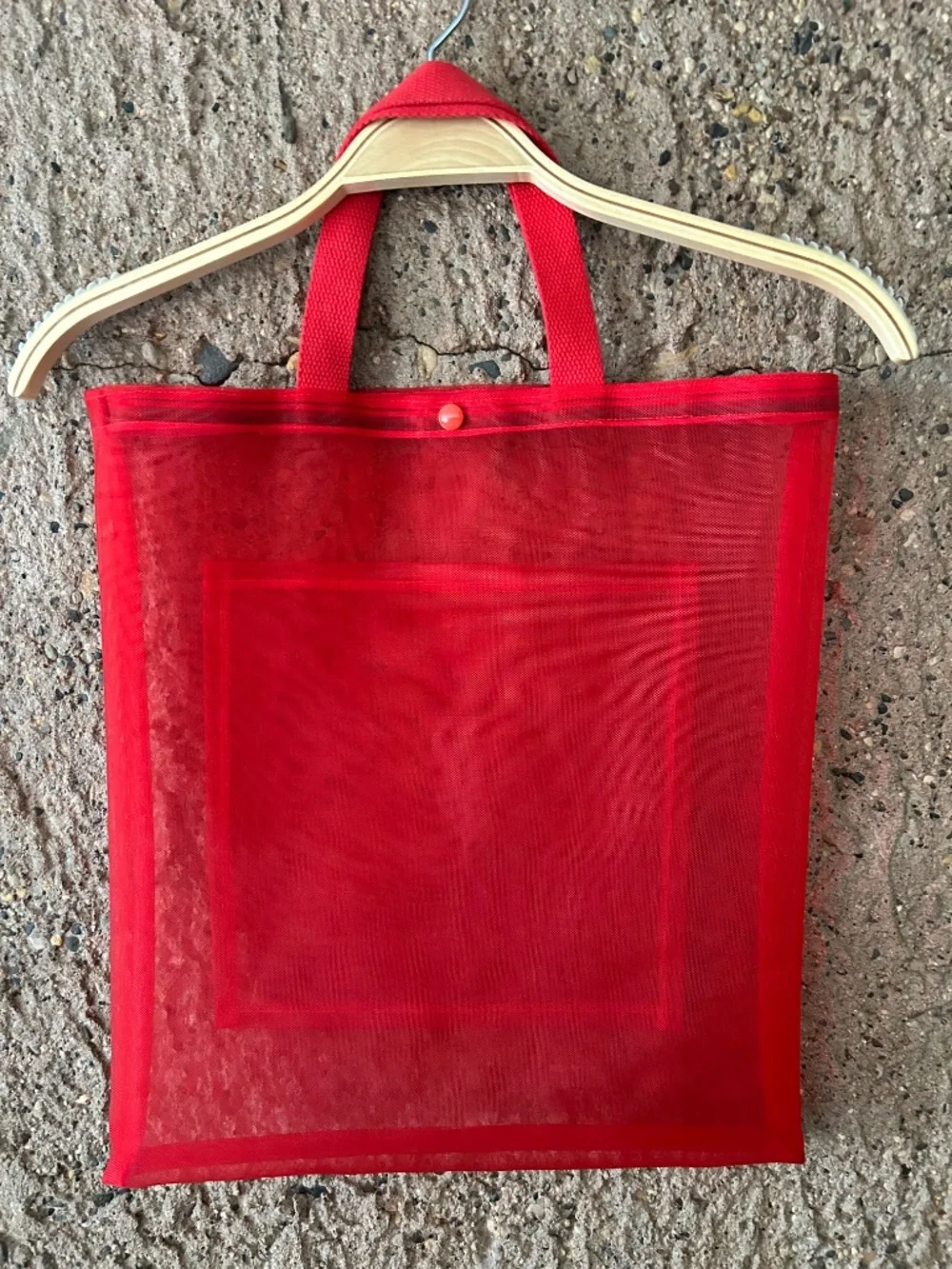 One of a Kind Handmade Red Sheer Mesh Tote Bag | Original Designer Piece